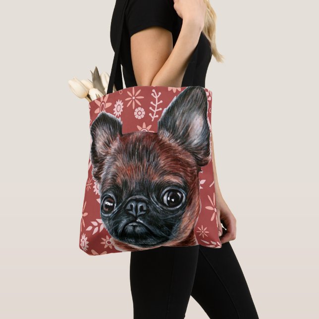 Tote Bag Cute Brussels Griffon Motif de fleurs de chien (De près)