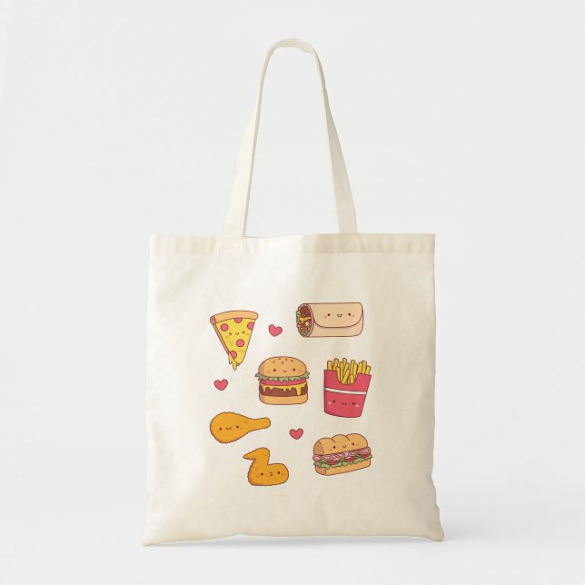Tote Bag Cute Burrito Pizza Sandwich Burger Fries (Devant)