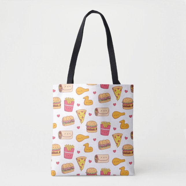 Tote Bag Cute Burrito Pizza Sandwich Burger Fries Motif (Devant)