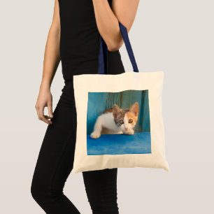 Tote Bag Cute Calico Cat Kitten Drôle des yeux curieux Pho