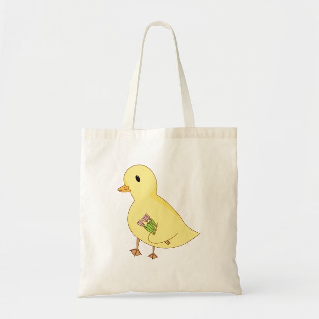 Tote Bag Cute Canard transportant Fleur (Devant)