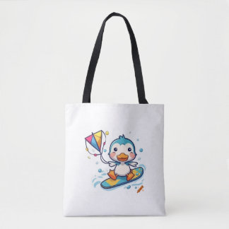 Tote Bag "Cute Cartoon Duckling Kiteboard - White Backgr