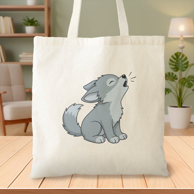 Tote Bag Cute Cartoon Howling Wolf Pup (Créateur téléchargé)