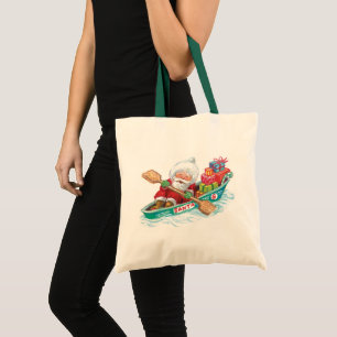 Tote Bag Cute Cartoon Jolly Santa Claus in a Row Boat