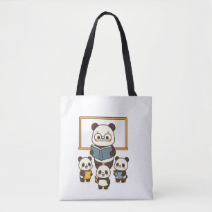 Tote Bag Cute Cartoon Panda enseignant et élèves de l'école