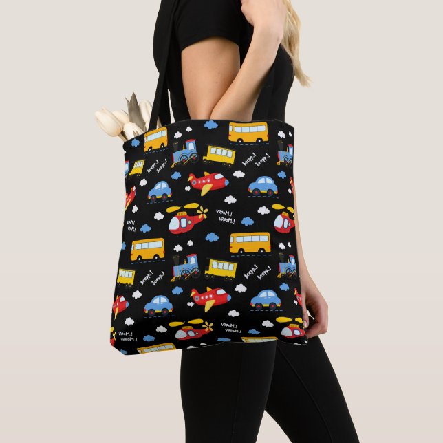 Tote Bag Cute Cartoon Vehicles Pattern  (De près)