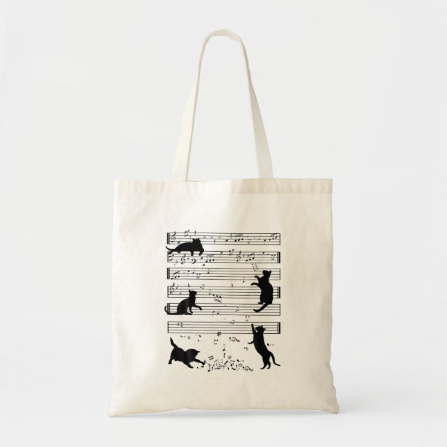 Tote Bag Cute Cat Kitty Jouer Musique Note Clef Musicien (Devant)