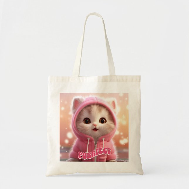 Tote Bag Cute Chat 2 Photos Purrfect Chat Maman (Devant)