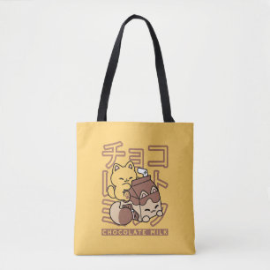 Tote Bag Cute Chat Riding Chocolat Lait Carton Kawaii Art