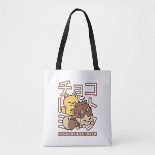 Tote Bag Cute Chat Riding Chocolat Lait Carton Kawaii Art