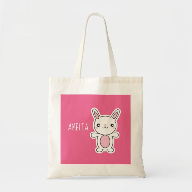 Tote Bag Cute Chibi Bunny Pink Personnalisé (Devant)
