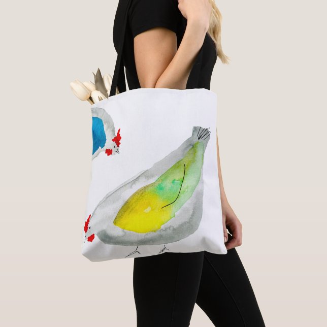 Tote Bag Cute chickens watercolor (De près)