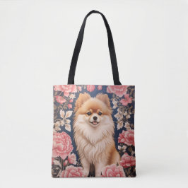 Tote Bag Cute Chien Poméranien Rose Floral