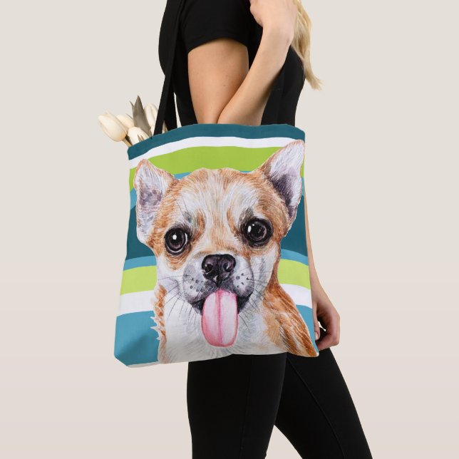 Tote Bag Cute Chihuahua Motif coloré (De près)