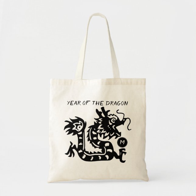 Tote Bag Cute Chinese Dragon Year Papier coupé 2024 Monogra (Devant)
