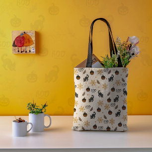 Tote Bag Cute Citrouille Chat Noir Halloween Motif