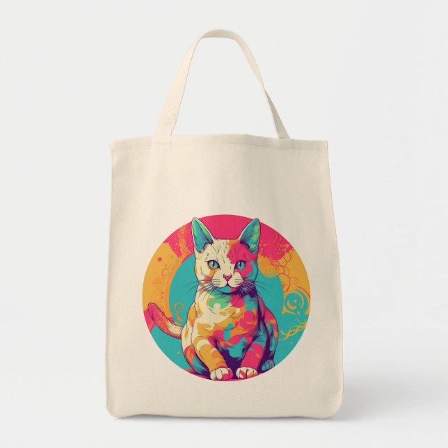 Tote Bag cute colorfull cat design  (Devant)