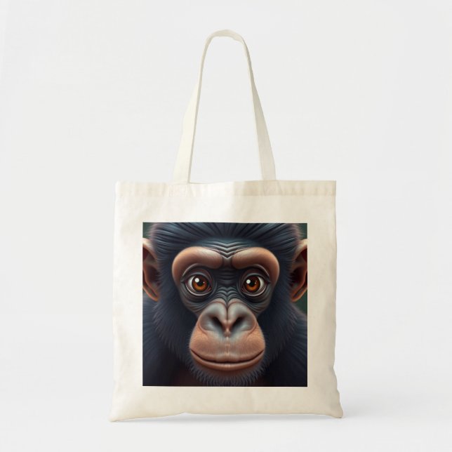Tote Bag Cute Crazy Funny Chimpanzé Anime Portrait (Devant)