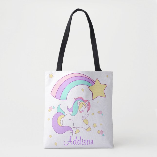 Tote Bag Cute Custom Personalized Magical Rainbow Unicorn (Devant)