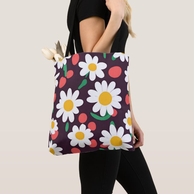 Tote Bag Cute Daisy Flower Botanique motif école girly (De près)