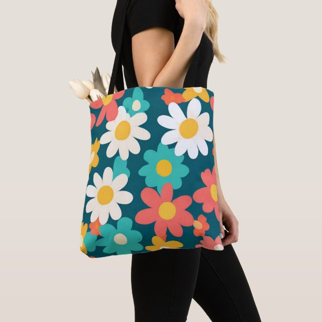 Tote Bag Cute Daisy Flower Botanique motif école girly (De près)