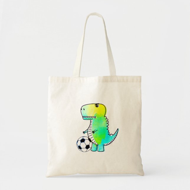 Tote Bag Cute Dinosaur Aime Le Football Aquarelle (Devant)