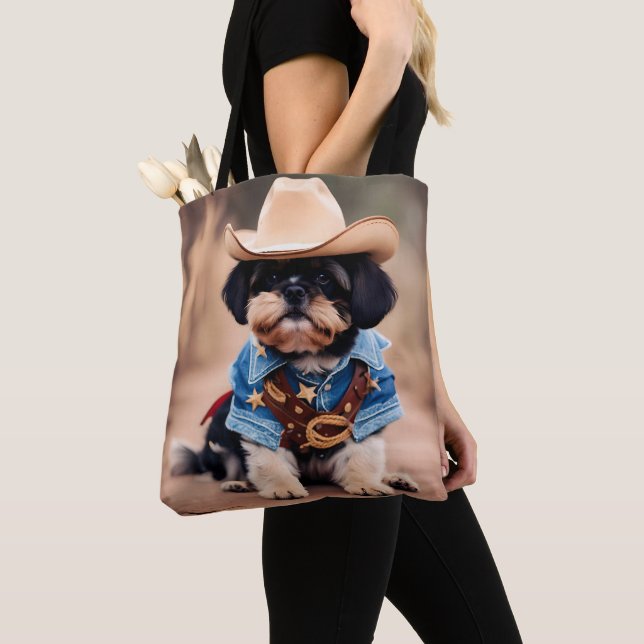 Tote Bag Cute dog in a cowboy costume (De près)