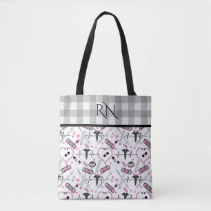 Tote Bag Cute EKG Nurse   Médecin Motif Monogramme