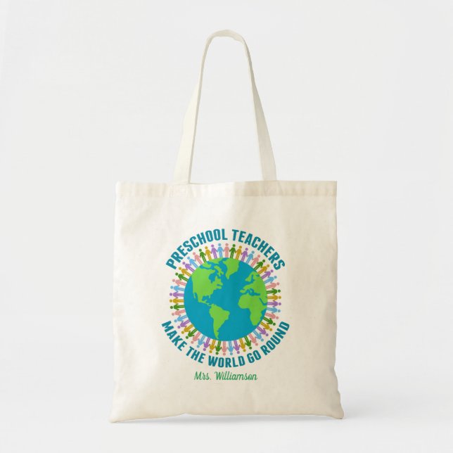 Tote Bag Cute Enseignant préscolaire World Custom School (Devant)