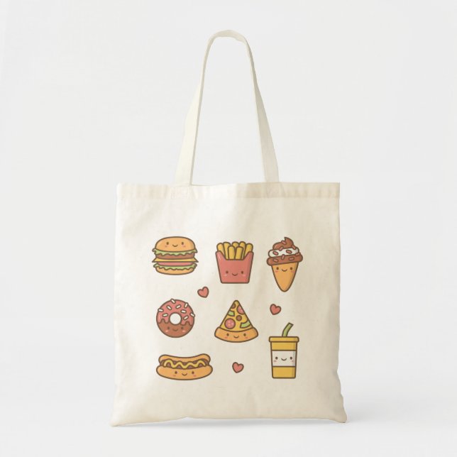 Tote Bag Cute Fast Food Burger Fries Donut Pizza Fourre-tou (Devant)