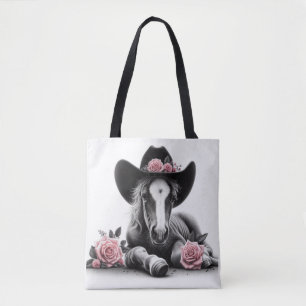 Tote Bag Cute Foal Cheval aux fleurs roses