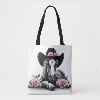 Tote Bag Cute Foal Cheval aux fleurs roses