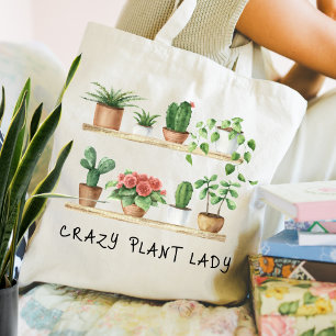 Tote Bag Cute fou Plante Lady Aquarelle Plantes Potés