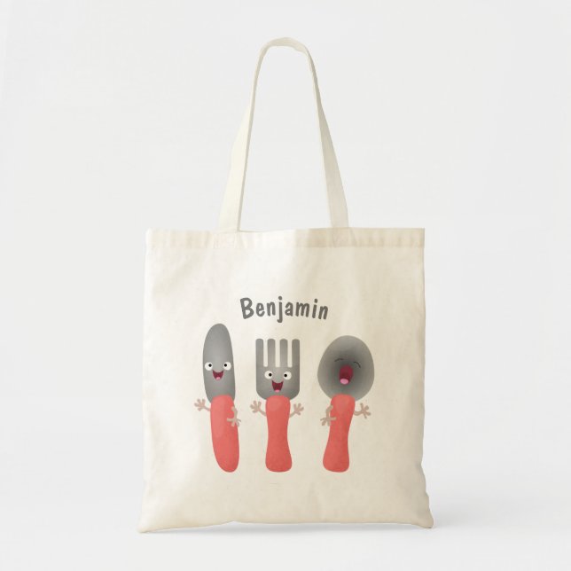 Tote Bag Cute fourche couteau et cuillère dessin de couvert (Devant)