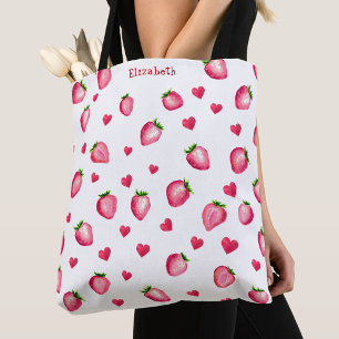 Tote Bag Cute fraise Coeurs Berry Sweet Aquarelle