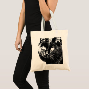 Tote Bag Cute Funky Chat Noir Kitten Eyes croquis