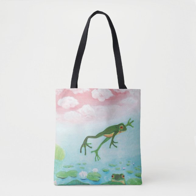 Tote Bag Cute Funny Frog Sauts Dans L'Étang (Devant)