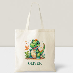 Tote Bag Cute Green Trex Dinosaur Personnalisé