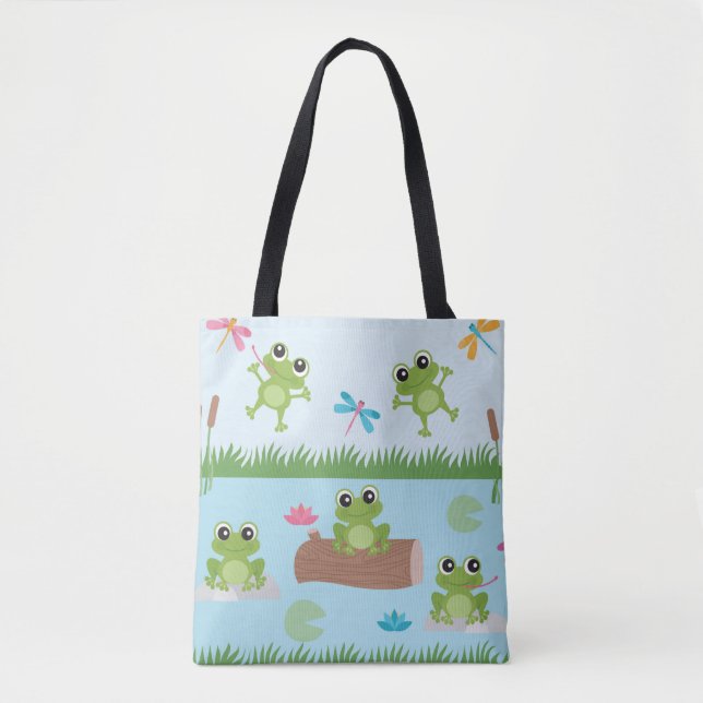 Tote Bag Cute grenouilles en étang (Devant)