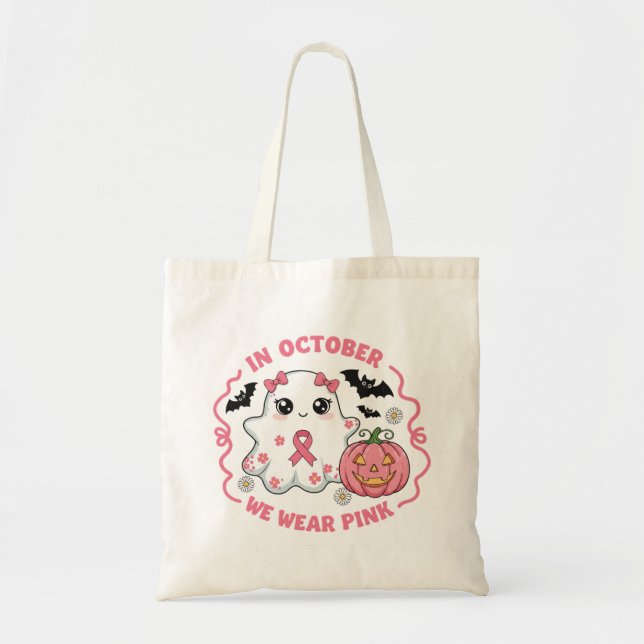 Tote Bag Cute Halloween Cancer du Sein Fantôme de sensibili (Devant)