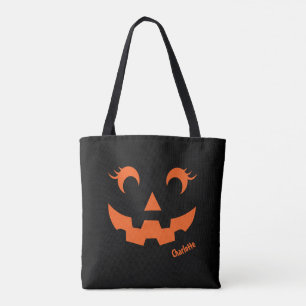 Tote Bag Cute Halloween Jack O'Lantern Citrouille Noir