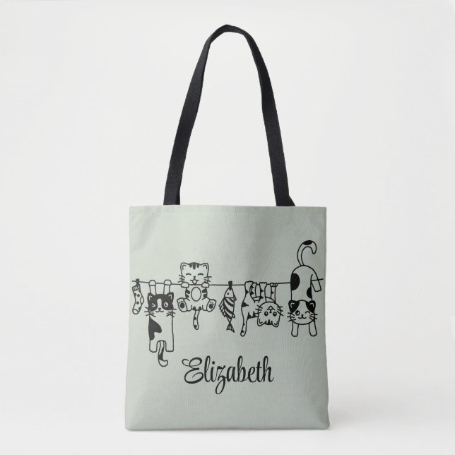 Tote Bag Cute Hanging Kittens Nom personnalisé (Devant)