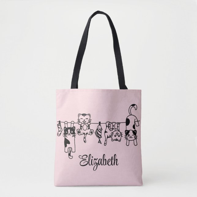 Tote Bag Cute Hanging Kittens Nom personnalisé (Devant)