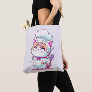 Tote Bag Cute Happy Baker Pâtisserie Chef Chat Kitten  