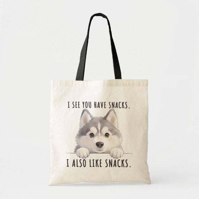 Tote Bag Cute Husky Dog Snacks Quote Funny Minimalist (Devant)