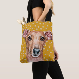 Tote Bag Cute Italien Greyhound Jaune Fleur Motif blanc