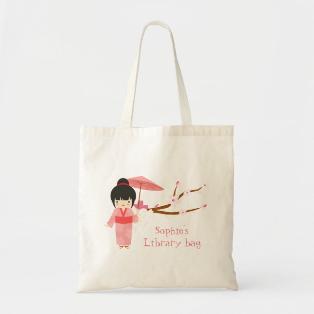 Tote Bag Cute japonaise rose cerise Blossom Geisha (Devant)