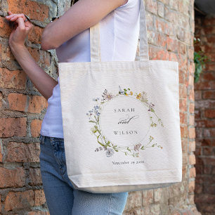 Tote Bag Cute Jaune Rustique Pré Floral Mariage de la couro