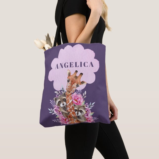 Tote Bag Cute Jungle Safari Floral Giraffe Enfants (De près)