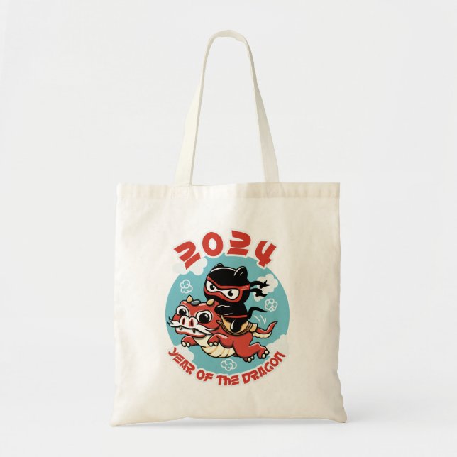 Tote Bag Cute Kawaii Art | 2024 Année Du Dragon (Devant)